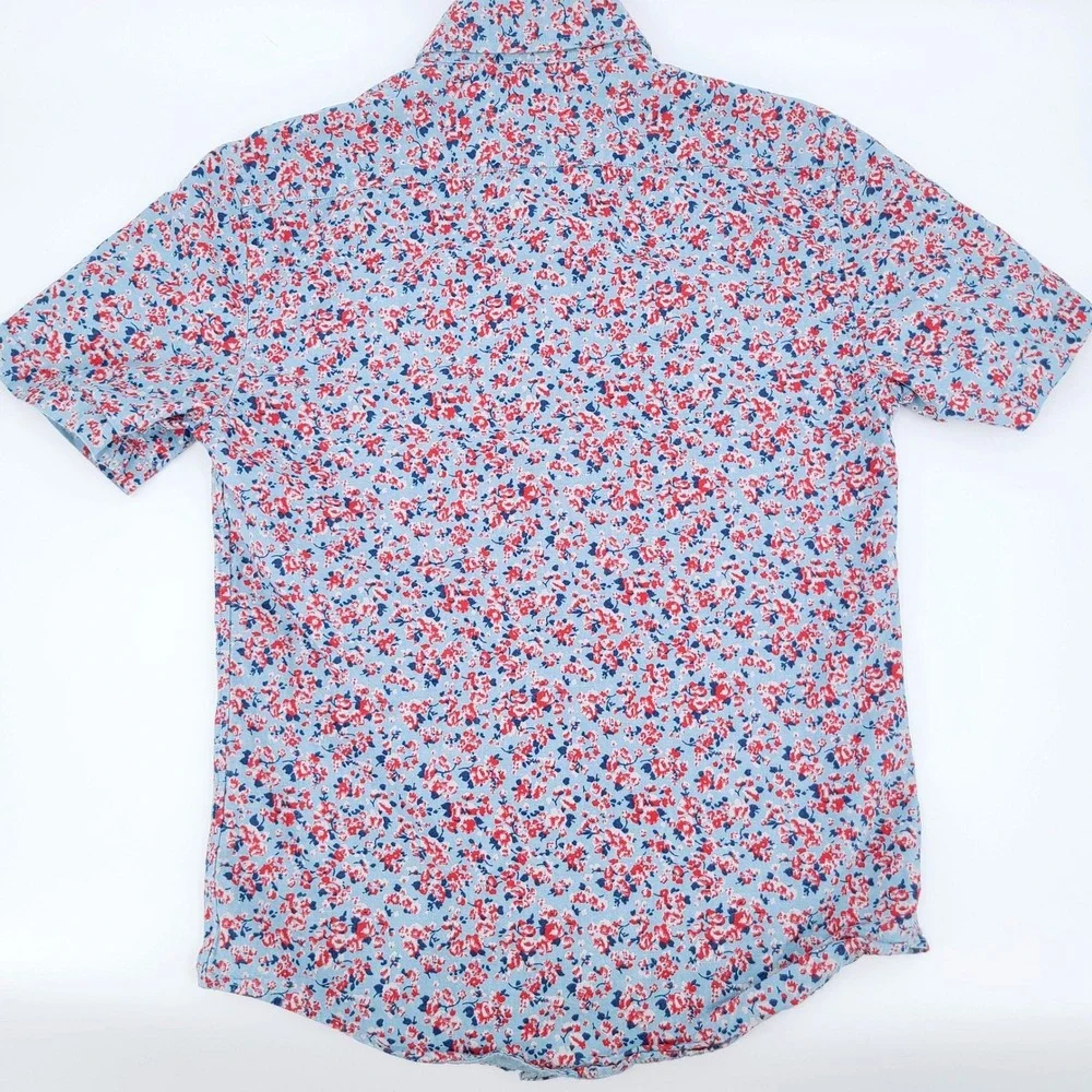 Banana Republic Slim Fit Floral Button Down Short Sleeve Shirt Men's XS Blue Red
